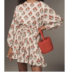 RHODE Red and White Ruffled Wrap Mini Dress